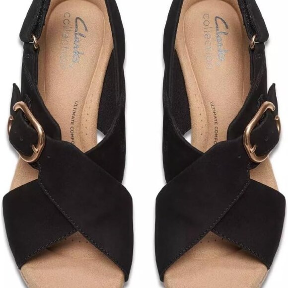 Women's Wedge Sandal Leather Black 3-Inch Comfort Slip-On for Casual Wear - Picture 3 of 4